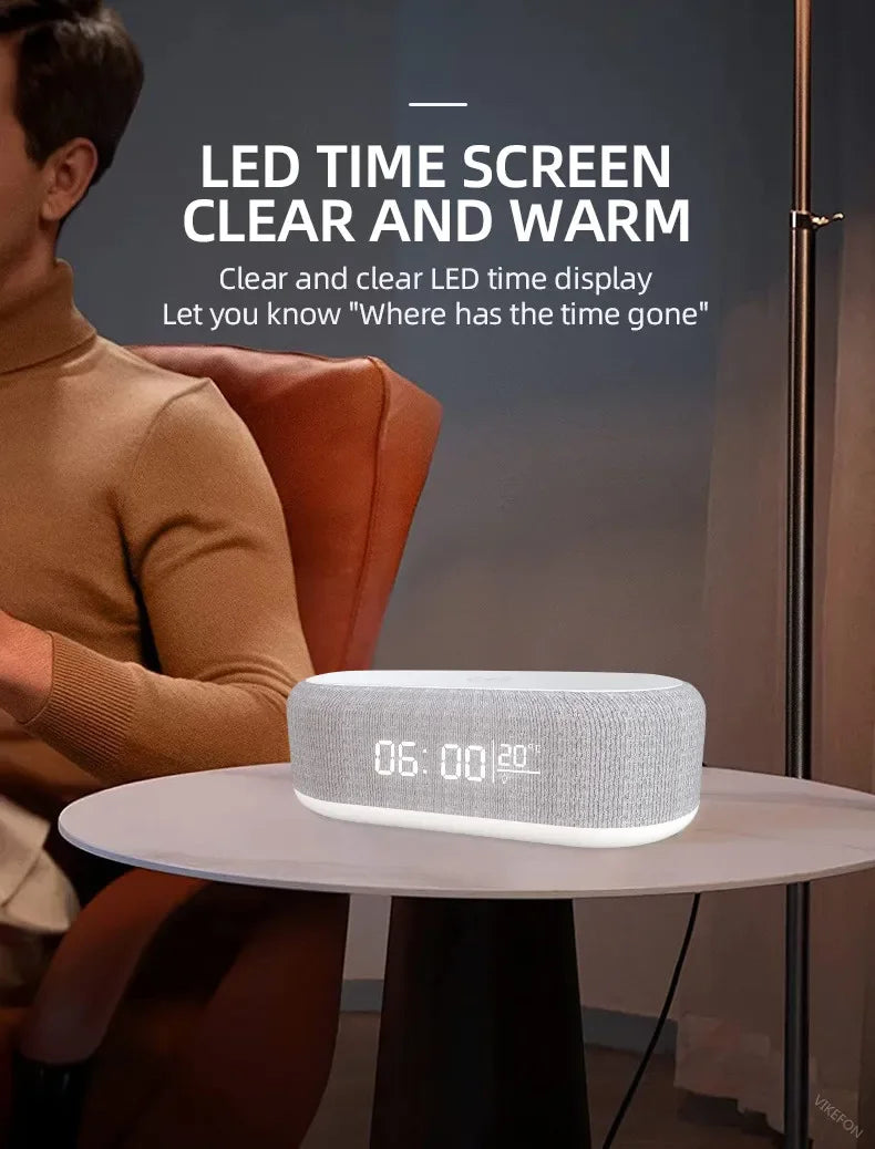 Alarm Clock Wireless Chargers Pad Phone Bedroom Lamp Night Light Desk Thermometer For iPhone 17 16 15 14 13 Fast Charging Dock